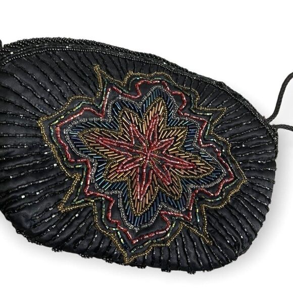 Sophistique Elegant Formal Beaded Black Crossbody Multicolored Clutch Bag Padded - Picture 7 of 7